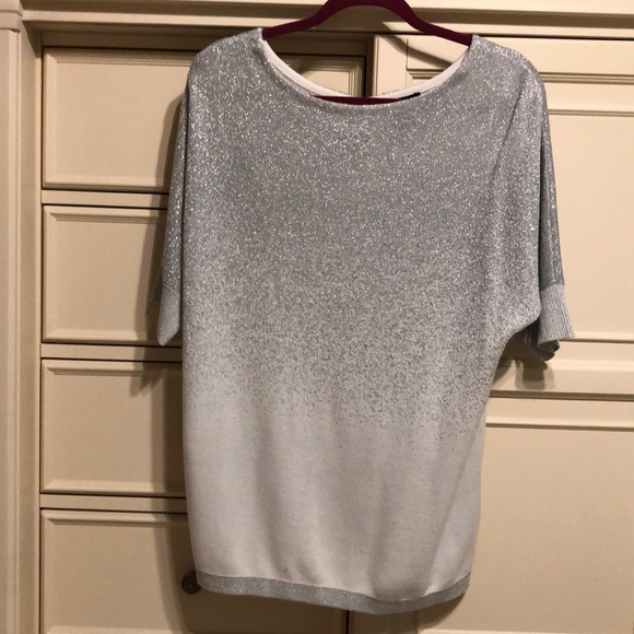 NWT White House Black Market Elbow Sleeve Jewel Neck Beaded Gray Sweater